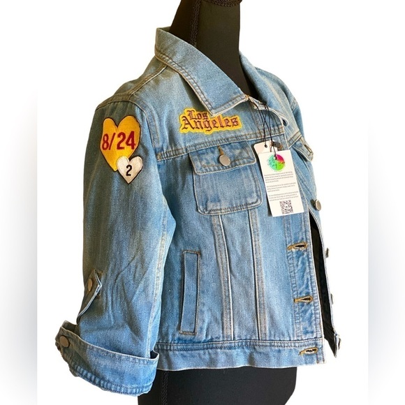 Hollywood Urban Cropped Upcycled Denim Jacket Fits L-XL - Picture 2 of 15